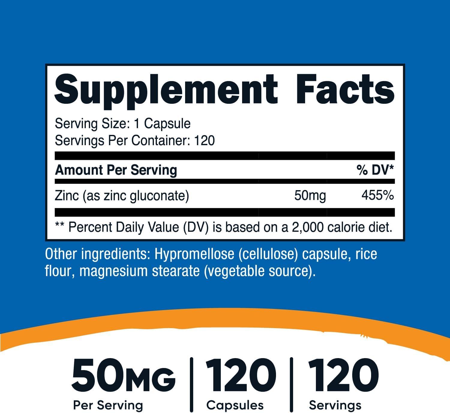 image:imageNutricost Zinc Gluconate 240 Vegetarian Capsules 50mg Gluten Free and NonGMO120 Count Pack of 1