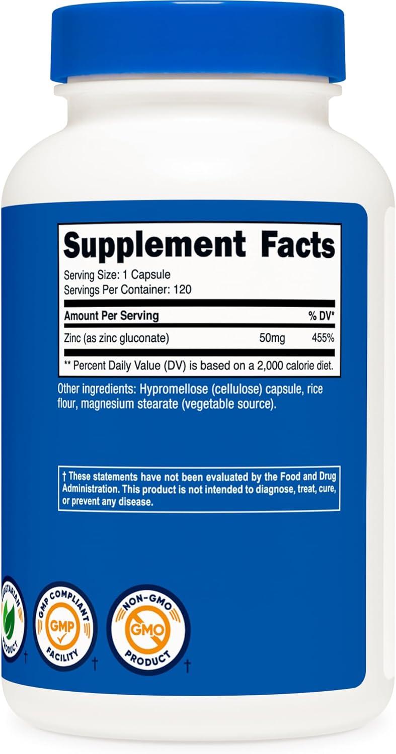 image:imageNutricost Zinc Gluconate 240 Vegetarian Capsules 50mg Gluten Free and NonGMO120 Count Pack of 1