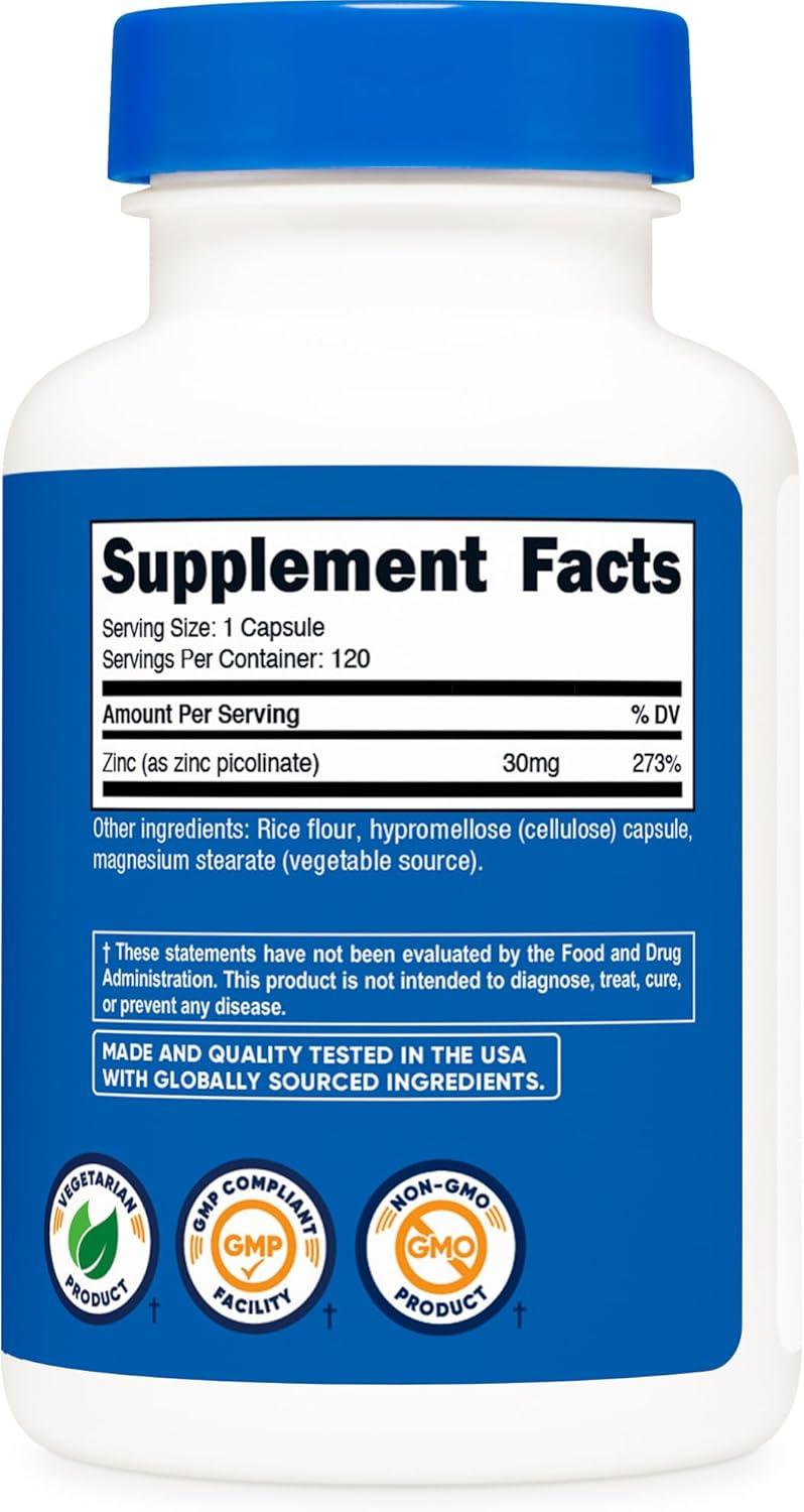 image:imageNutricost Zinc Picolinate 30mg 120 Capsules Gluten Free and NonGMO120 Count Pack of 1