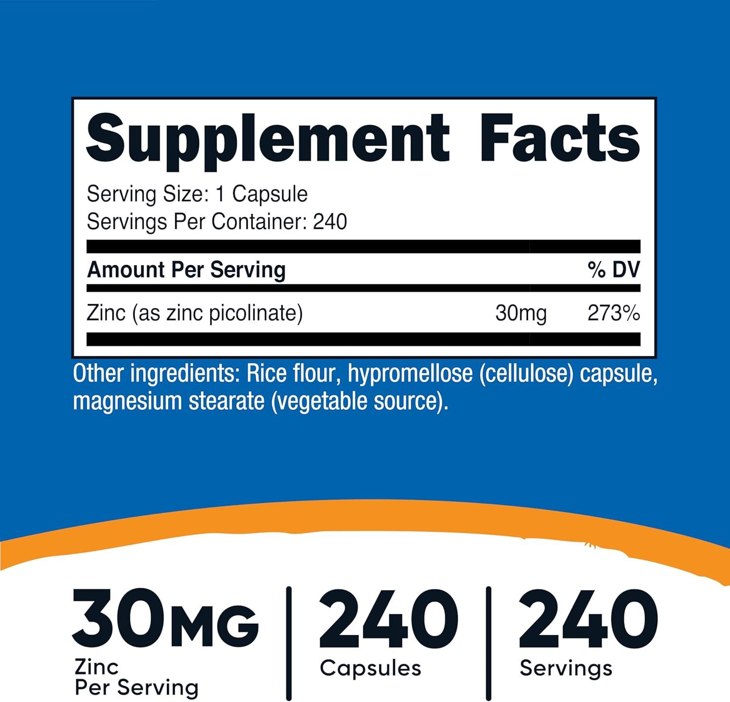 image:imageNutricost Zinc Picolinate 30mg 120 Capsules Gluten Free and NonGMO240 Count Pack of 1