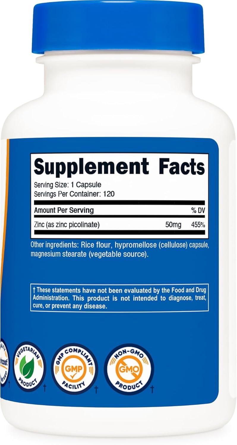 image:imageNutricost Zinc Picolinate 50mg 240 Vegetarian Capsules Gluten Free and NonGMO 240 Caps120 Count Pack of 1