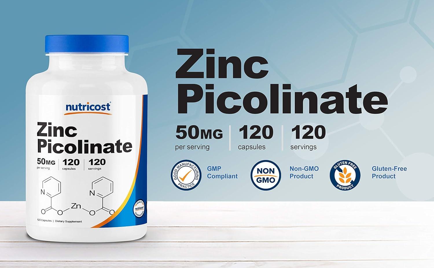 image:imageNutricost Zinc Picolinate 50mg 240 Vegetarian Capsules Gluten Free and NonGMO 240 Caps120 Count Pack of 1