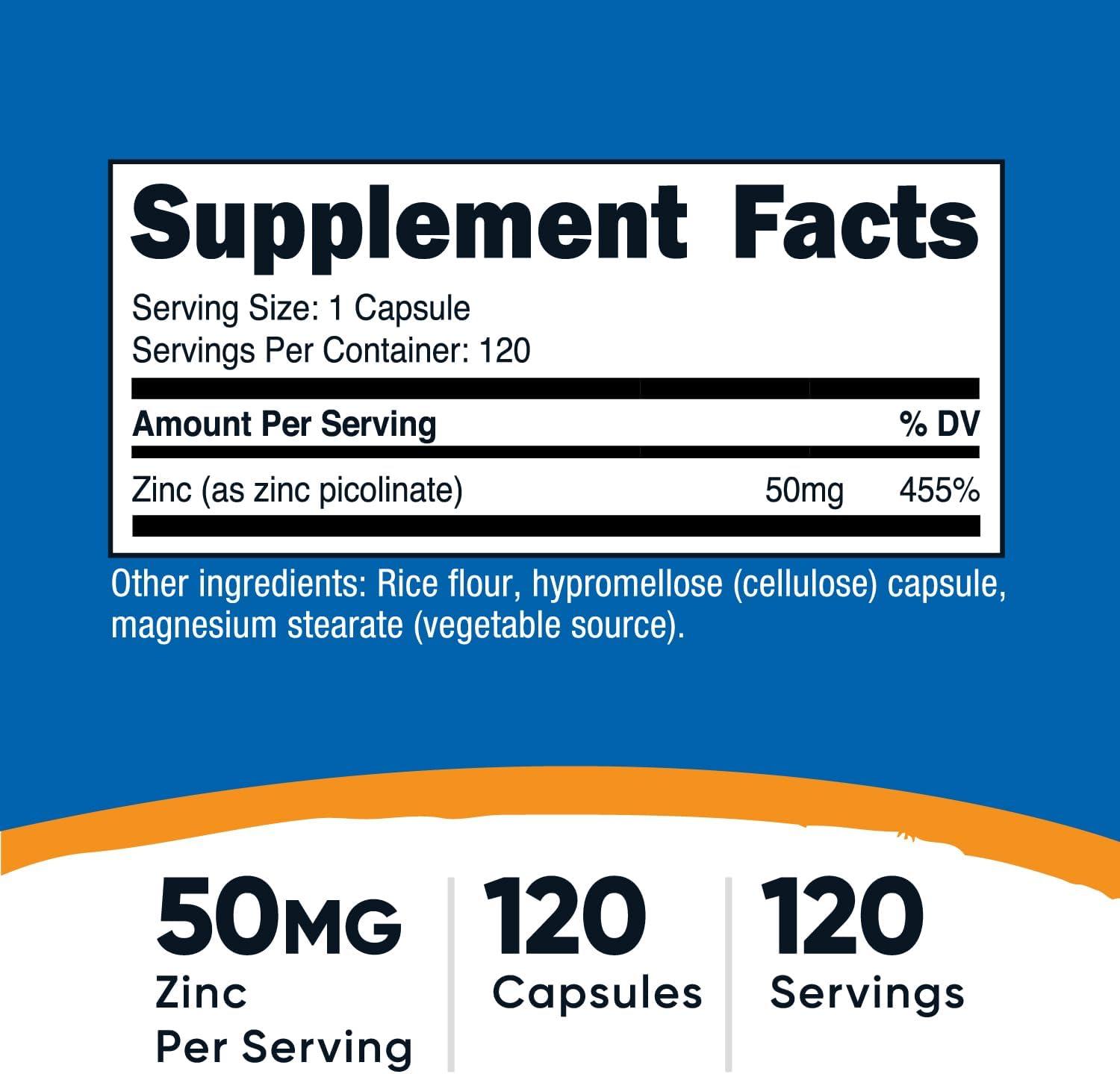 image:imageNutricost Zinc Picolinate 50mg 240 Vegetarian Capsules Gluten Free and NonGMO 240 Caps120 Count Pack of 1