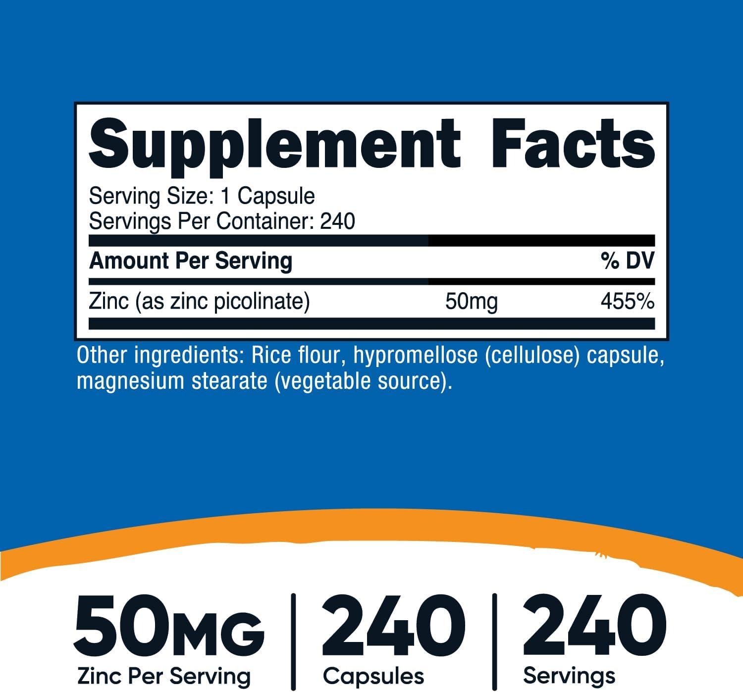 image:imageNutricost Zinc Picolinate 50mg 240 Vegetarian Capsules Gluten Free and NonGMO 240 Caps480 Caps 2 Bottles