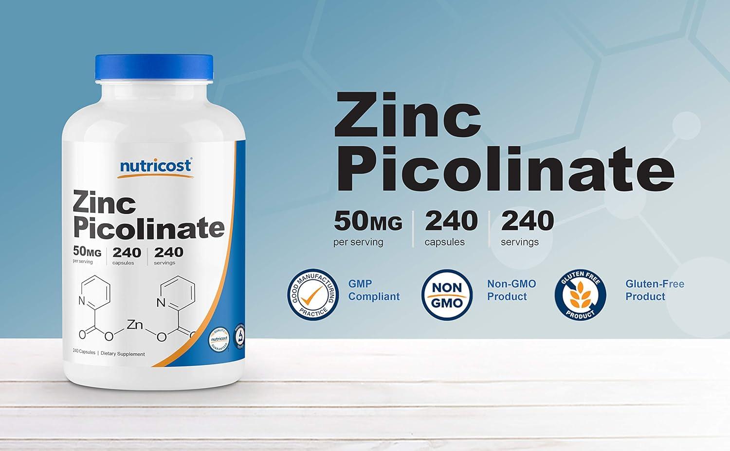 image:imageNutricost Zinc Picolinate 50mg 240 Vegetarian Capsules Gluten Free and NonGMO 240 Caps480 Caps 2 Bottles