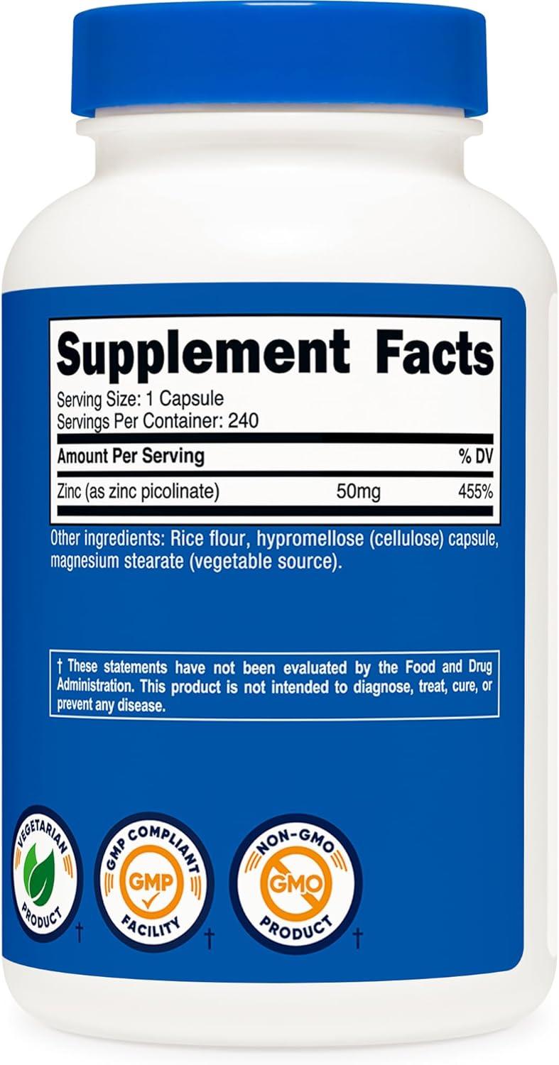 image:imageNutricost Zinc Picolinate 50mg 240 Vegetarian Capsules Gluten Free and NonGMO 240 Caps480 Caps 2 Bottles
