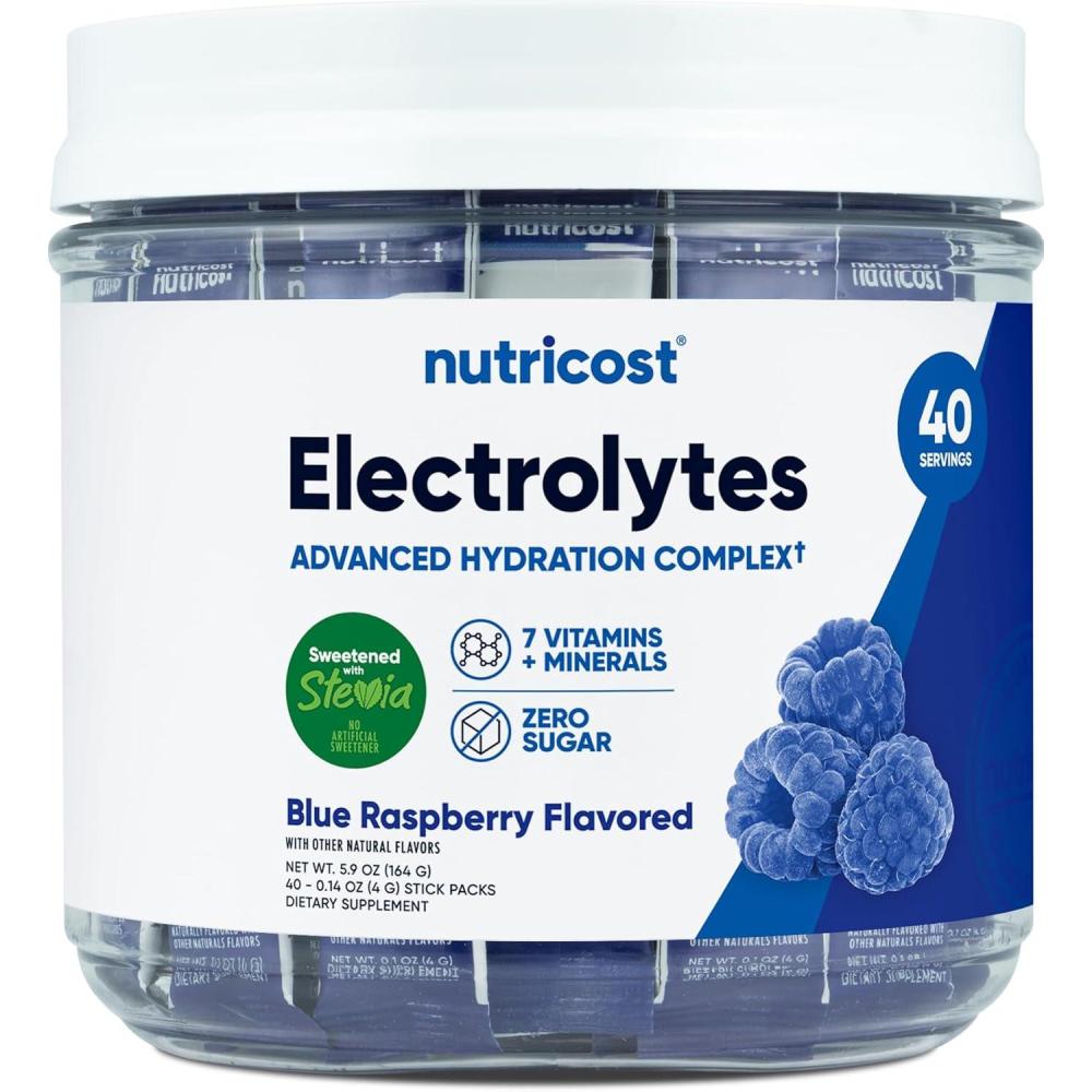 image:imageNutricost Electrolytes Complex Blue Raspberry Flavored 40 Stickpacks  Advanced Hydration ComplexBlue Raspberry
