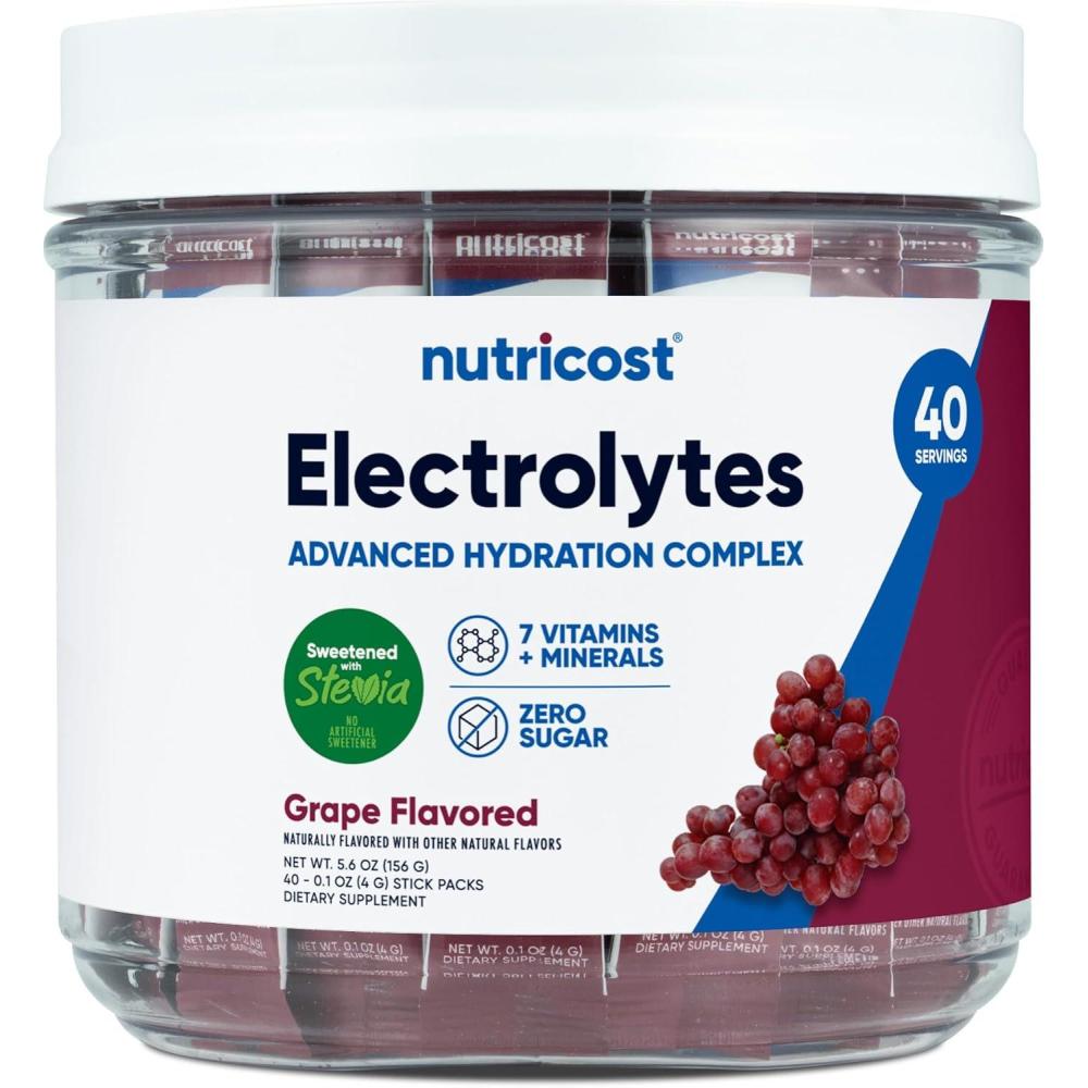 image:imageNutricost Electrolytes Complex Blue Raspberry Flavored 40 Stickpacks  Advanced Hydration ComplexGrape