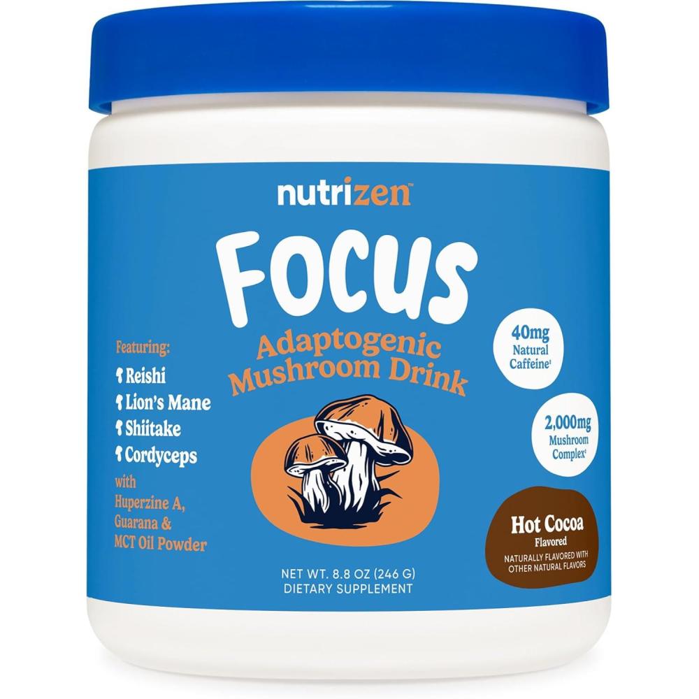 image:imageNutricost Nutrizen AM Focus Adaptogenic Mushroom Drink Hot Cocoa Flavored 30 Servings Includes Reishi Lions Mane Shiitake CordycepsHot Cocoa