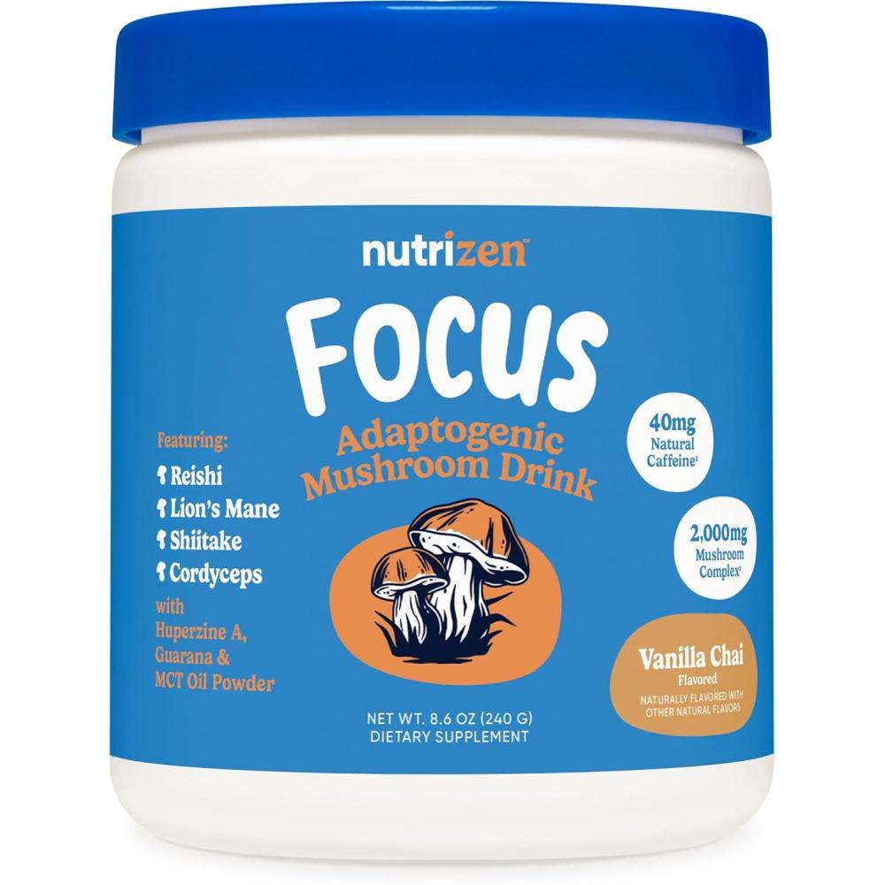 image:imageNutricost Nutrizen AM Focus Adaptogenic Mushroom Drink Hot Cocoa Flavored 30 Servings Includes Reishi Lions Mane Shiitake CordycepsVanilla Chai