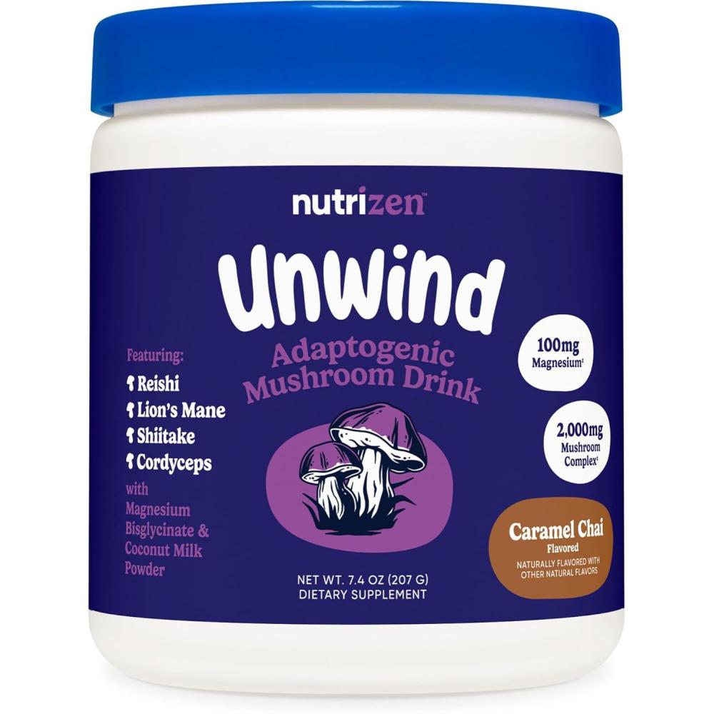 image:imageNutricost Nutrizen PM Unwind Adaptogenic Mushroom Drink Mocha Flavored 30 Servings Includes Reishi Lions Mane Shiitake CordycepsCaramel Chai
