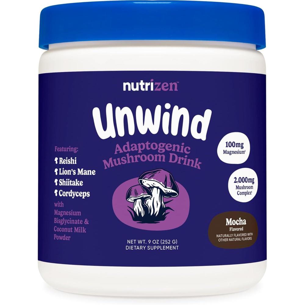 image:imageNutricost Nutrizen PM Unwind Adaptogenic Mushroom Drink Mocha Flavored 30 Servings Includes Reishi Lions Mane Shiitake CordycepsMocha