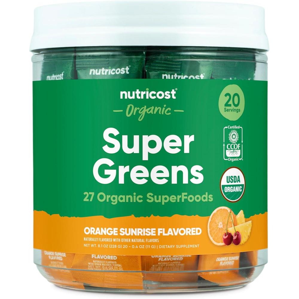 image:imageNutricost Organic Super Greens Orange Sunrise Flavored 20 Stickpacks GlutenFree NonGMO