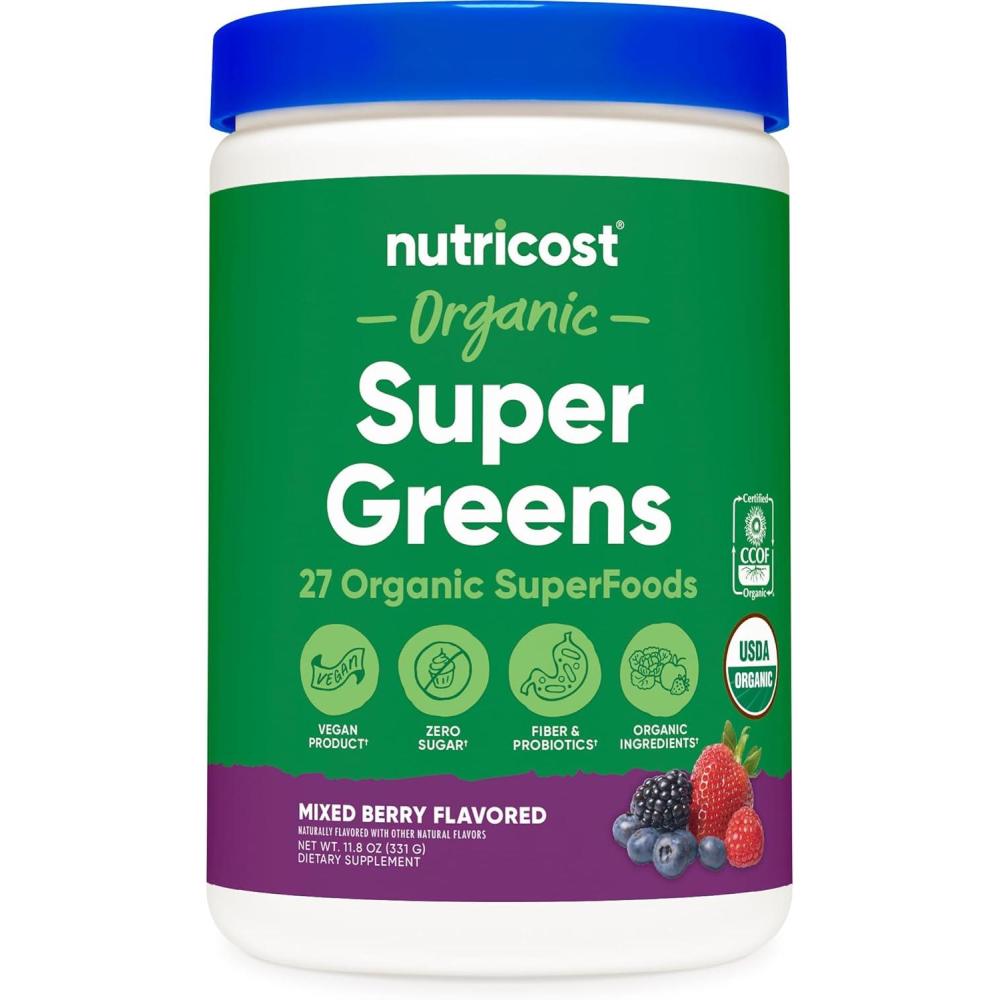 image:imageNutricost Organic Super Greens Powder 30 Servings Mixed Berry Flavor Superfood Supplement Drink MixMixed Berry