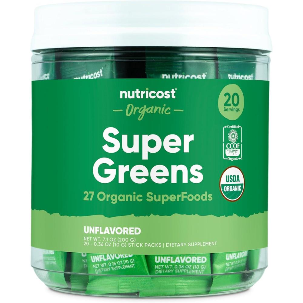 image:imageNutricost Organic Super Greens Unflavored 20 Stickpacks GlutenFree NonGMO