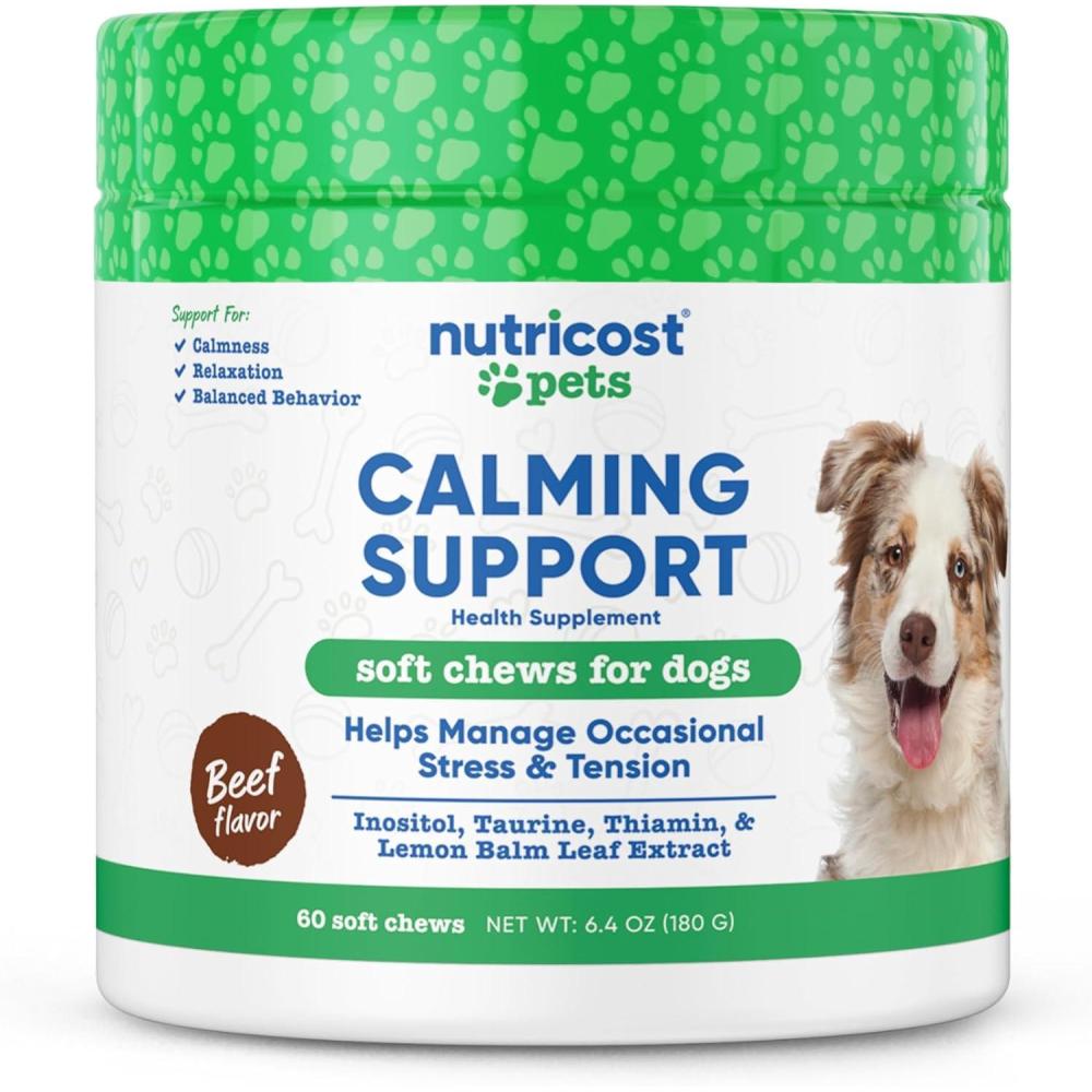 image:imageNutricost Pets Calming Support Soft Chews for Dogs Beef Flavored 60 Soft Chews Helps Manage Occasional Stress amp Tension NASC Certified
