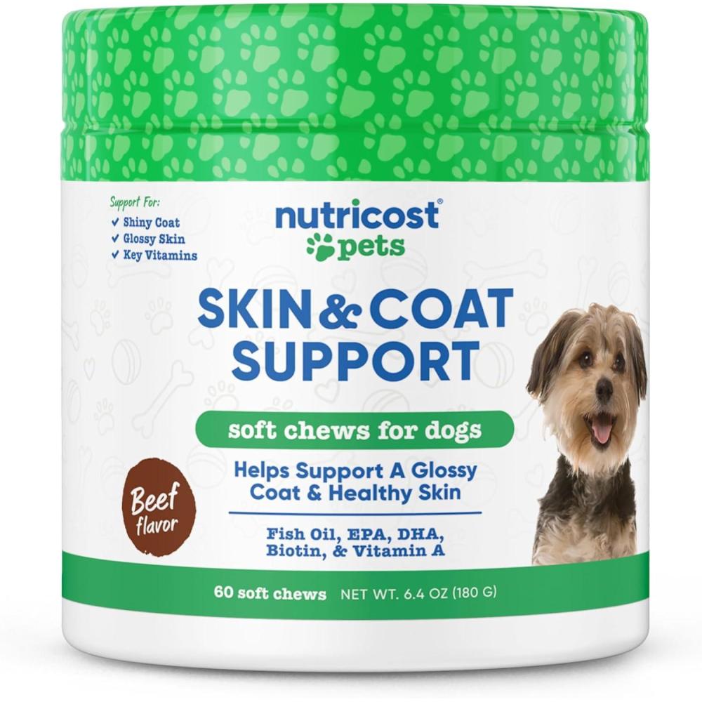 image:imageNutricost Pets Skin amp Coat Support Soft Chews for Dogs Beef Flavored 60 Soft Chews Helps Support A Glossy Coat amp Healthy Skin NASC Certified