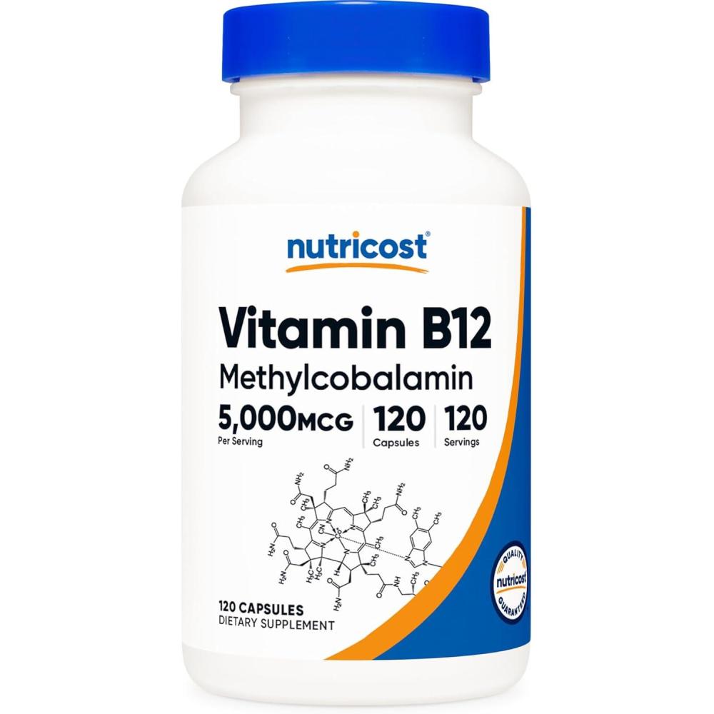 image:imageNutricost Vitamin B12 Methylcobalamin 5000mcg 240 Capsules  Vegetarian Caps NonGMO Gluten Free B12 Supplement120 Count Pack of 1