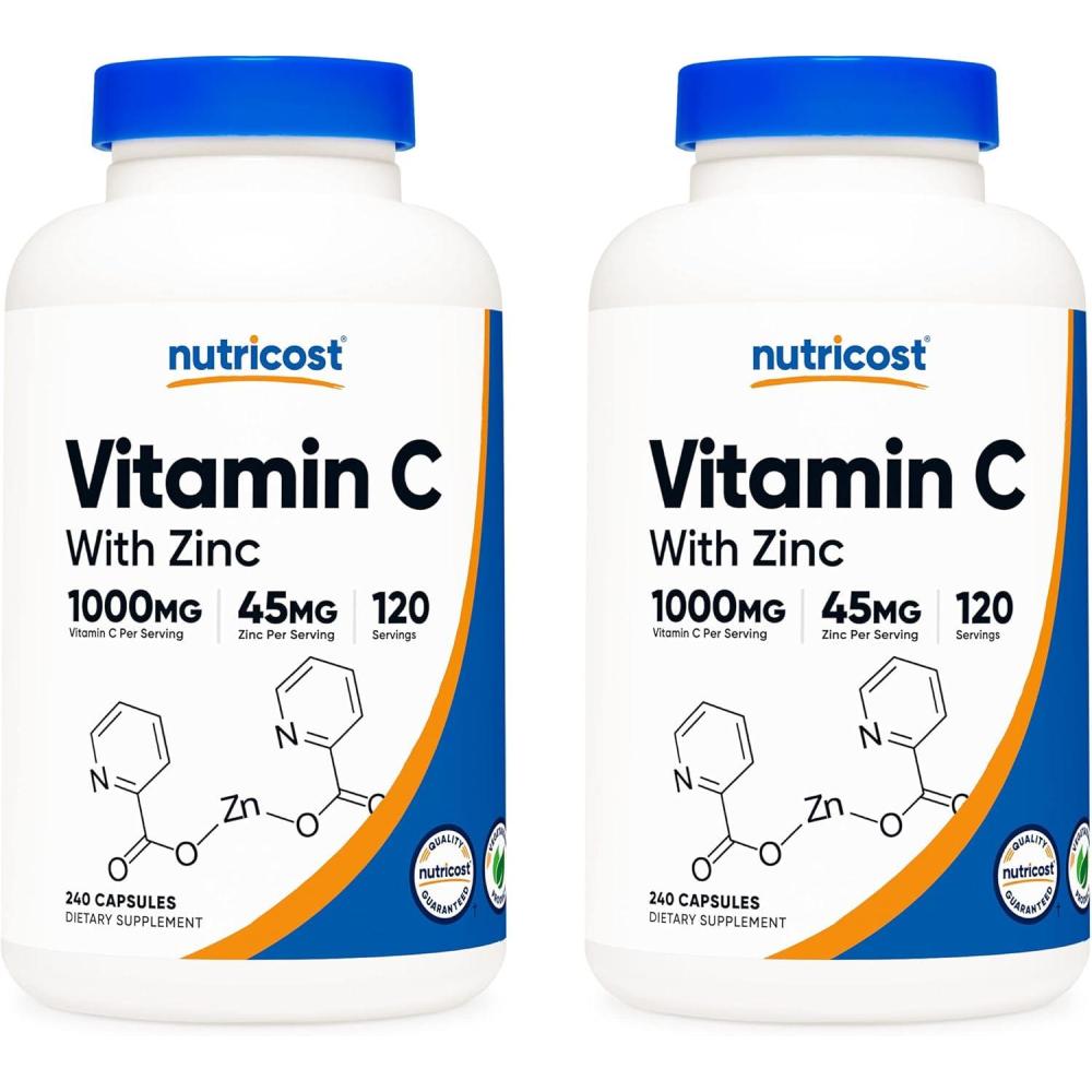 image:imageNutricost Vitamin C with Zinc Capsules 120 Servings  1000mg 45mg Zinc NonGMO Gluten Free Vitamin C Supplement2 Count Pack of 120