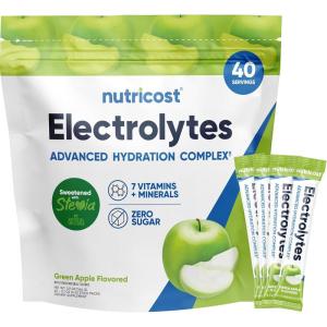 Nutricost Electrolytes Complex, Blue Raspberry Flavored, 40 Stickpacks – Advanced Hydration Complex(Green Apple)