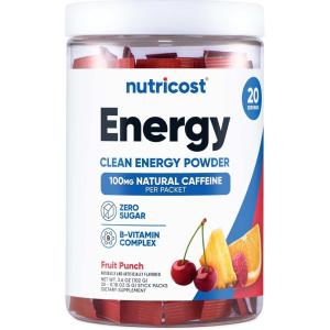 Nutricost Energy Complex Stickpack (20 Servings) Grape Flavored – Gluten-Free + Non-GMO(Fruit Punch)