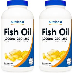 Nutricost Fish Oil Omega 3 Softgels with EPA & DHA (1000mg of Fish Oil, 560mg of Omega-3), 240 Softgels, Non-GMO, Gluten Free.(2 Bottles)