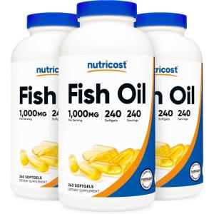 Nutricost Fish Oil Omega 3 Softgels with EPA & DHA (1000mg of Fish Oil, 560mg of Omega-3), 240 Softgels, Non-GMO, Gluten Free.(240 Count (Pack of 3))