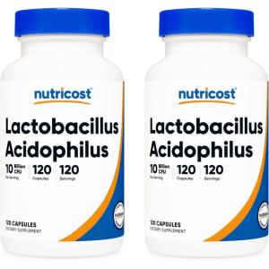 Nutricost Lactobacillus Acidophilus 10 Billion CFU, 120 Vegetarian Capsules(120 Count (Pack of 2))