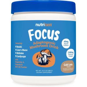 Nutricost Nutrizen AM Focus Adaptogenic Mushroom Drink (Hot Cocoa Flavored) 30 Servings – Includes Reishi, Lion’s Mane, Shiitake, Cordyceps(Café Latte)