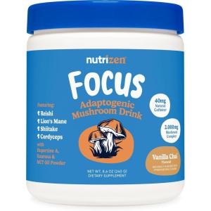 Nutricost Nutrizen AM Focus Adaptogenic Mushroom Drink (Hot Cocoa Flavored) 30 Servings – Includes Reishi, Lion’s Mane, Shiitake, Cordyceps(Vanilla Chai)
