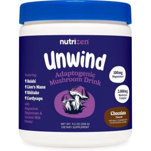 Nutricost Nutrizen PM Unwind Adaptogenic Mushroom Drink (Mocha Flavored) 30 Servings – Includes Reishi, Lion’s Mane, Shiitake, Cordyceps(Chocolate)