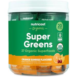 Nutricost Organic Super Greens (Orange Sunrise Flavored) 20 Stickpacks – Gluten-Free, Non-GMO
