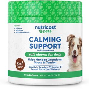 Nutricost Pets Calming Support Soft Chews for Dogs (Beef Flavored) 60 Soft Chews – Helps Manage Occasional Stress & Tension, NASC Certified