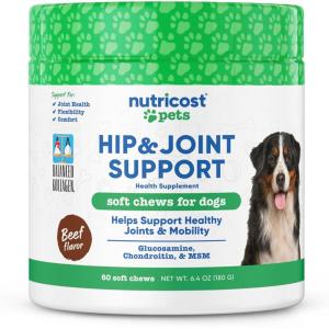 Nutricost Pets Hip & Joint Support Soft Chews for Dogs (Beef Flavored) 60 Soft Chews – Supports Healthy Joints & Mobility, NASC Certified