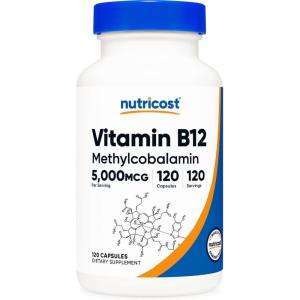 Nutricost Vitamin B12 (Methylcobalamin) 5000mcg, 240 Capsules – Vegetarian Caps, Non-GMO, Gluten Free B12 Supplement(120 Count (Pack of 1))