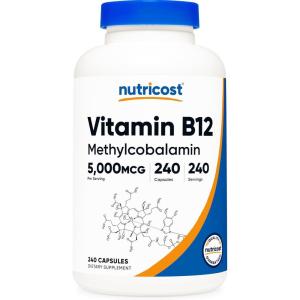 Nutricost Vitamin B12 (Methylcobalamin) 5000mcg, 240 Capsules – Vegetarian Caps, Non-GMO, Gluten Free B12 Supplement(240 Count (Pack of 1))