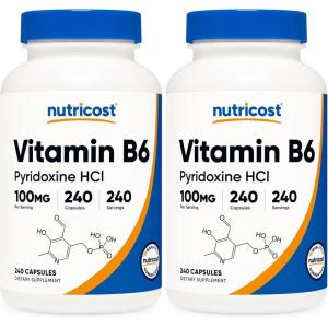 Nutricost Vitamin B6 (Pyridoxine HCl) 100mg, 240 Capsules(240 Count (Pack of 2))