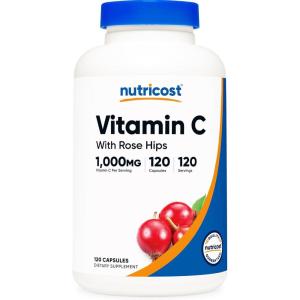 Nutricost Vitamin C with Rose HIPS 1025mg, 240 Capsules – Vitamin C 1,000mg, Rose HIPS 25mg, Premium, Non-GMO, Gluten Free Supplement(120 Count (Pack of 1))