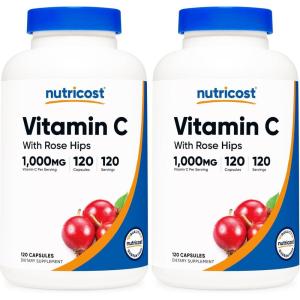 Nutricost Vitamin C with Rose HIPS 1025mg, 240 Capsules – Vitamin C 1,000mg, Rose HIPS 25mg, Premium, Non-GMO, Gluten Free Supplement(120 Count (Pack of 2))