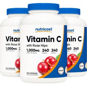 Nutricost Vitamin C with Rose HIPS 1025mg, 240 Capsules – Vitamin C 1,000mg, Rose HIPS 25mg, Premium, Non-GMO, Gluten Free Supplement(240 Count (Pack of 3))