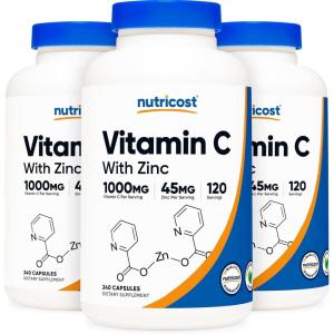 Nutricost Vitamin C with Zinc Capsules, 120 Servings – 1000mg, 45mg Zinc, Non-GMO, Gluten Free Vitamin C Supplement(120 Caps (3 Pack))