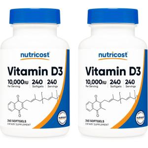 Nutricost Vitamin D3 10,000 IU, 240 Softgel Capsules – Potent, Non-GMO, Gluten Free Vitamin D(240 Count (Pack of 2))