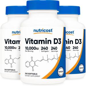 Nutricost Vitamin D3 10,000 IU, 240 Softgel Capsules – Potent, Non-GMO, Gluten Free Vitamin D(240 Count (Pack of 3))