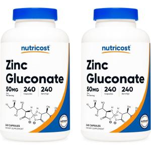Nutricost Zinc Gluconate 240 Vegetarian Capsules (50mg) – Gluten Free and Non-GMO(1 Count (Pack of 2))