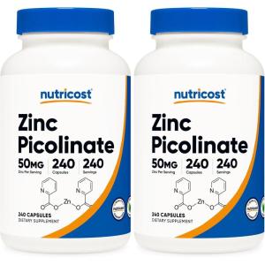 Nutricost Zinc Picolinate 50mg, 240 Vegetarian Capsules – Gluten Free and Non-GMO (240 Caps)(240 Count (Pack of 2))
