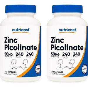 Nutricost Zinc Picolinate 50mg, 240 Vegetarian Capsules – Gluten Free and Non-GMO (240 Caps)(480 Caps (2 Bottles))