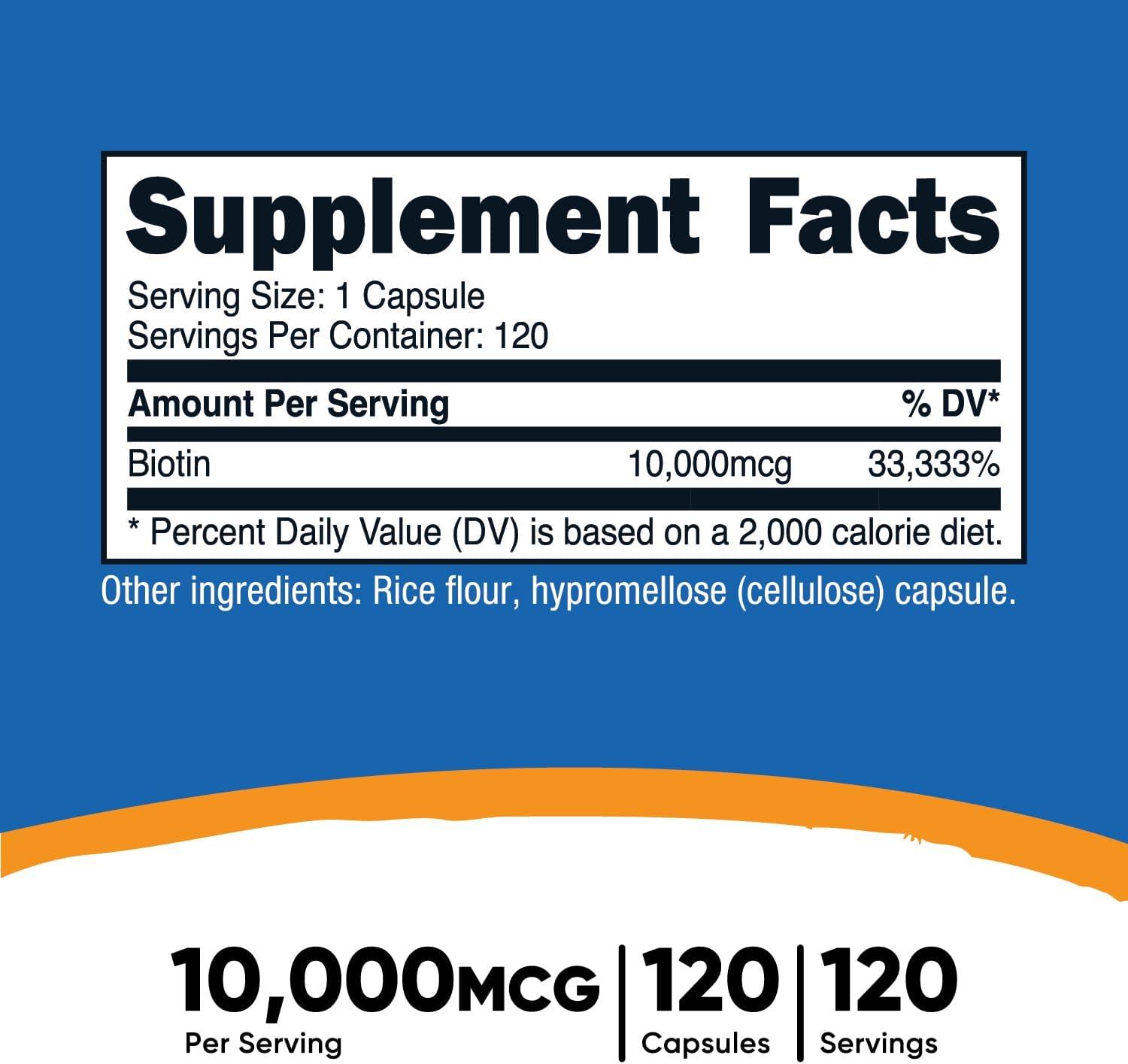 image:imageNutricost Biotin Vitamin B7 10000mcg 10mg Vitamin Supplement 240 Capsules Vegetarian Gluten Free Quick Release NonGMO120 Capsules