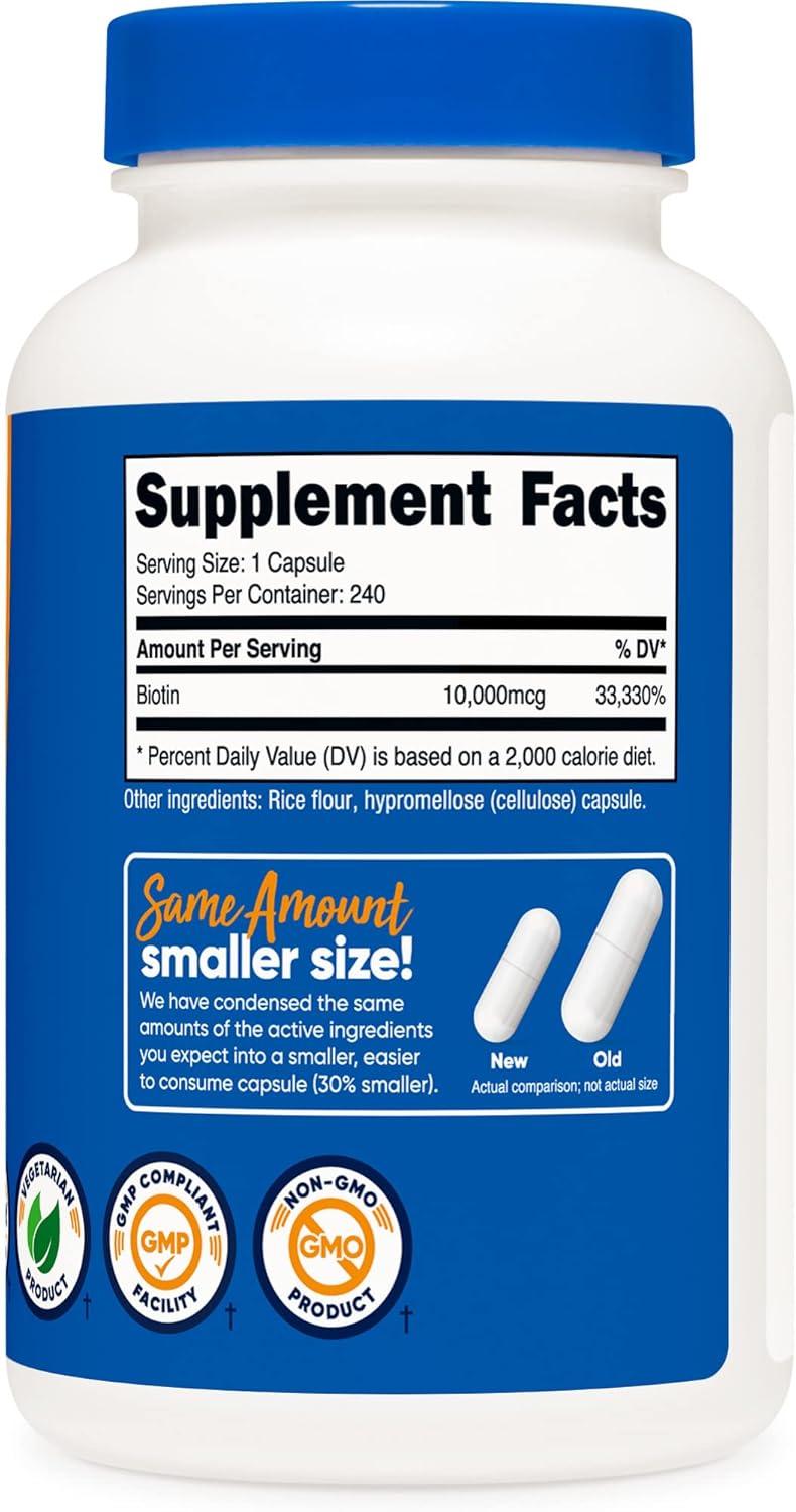 image:imageNutricost Biotin Vitamin B7 10000mcg 10mg Vitamin Supplement 240 Capsules Vegetarian Gluten Free Quick Release NonGMO240 Capsules 2 Bottles