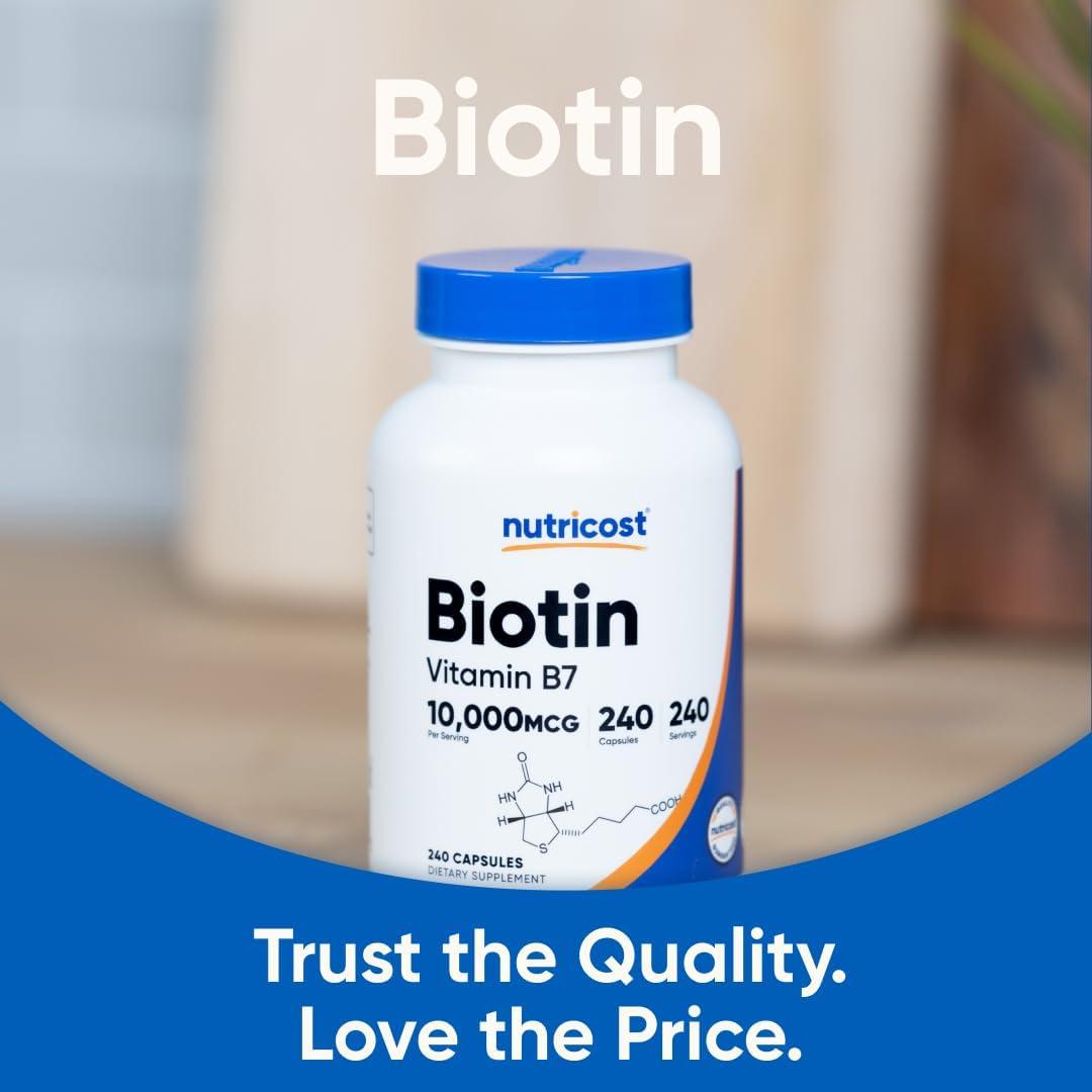 image:imageNutricost Biotin Vitamin B7 10000mcg 10mg Vitamin Supplement 240 Capsules Vegetarian Gluten Free Quick Release NonGMO240 Capsules