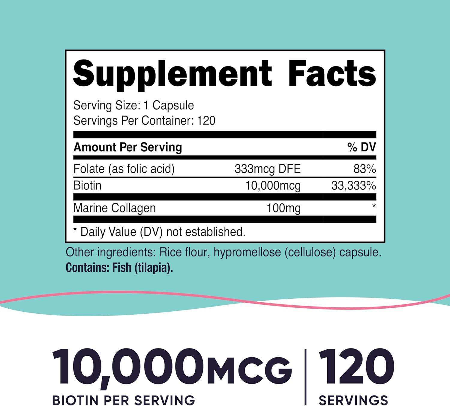 image:imageNutricost Biotin for Women 10000mcg 120 Capsules with Folate amp Collagen Gluten Free amp NonGMO
